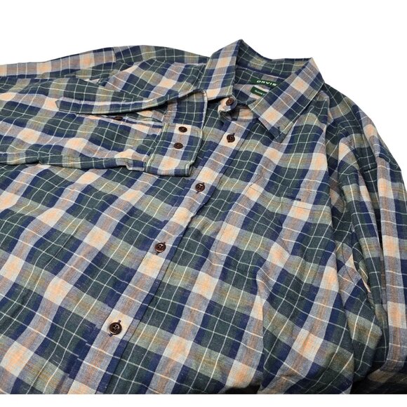 Orvis Classic Fit Shirt Size XL Men's‎ Long Sleeve Green Tan Orange Plaid - Picture 1 of 7